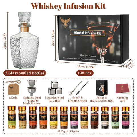 Kssiaz whiskey infusion kit flavor bottles showing 12 infusions.