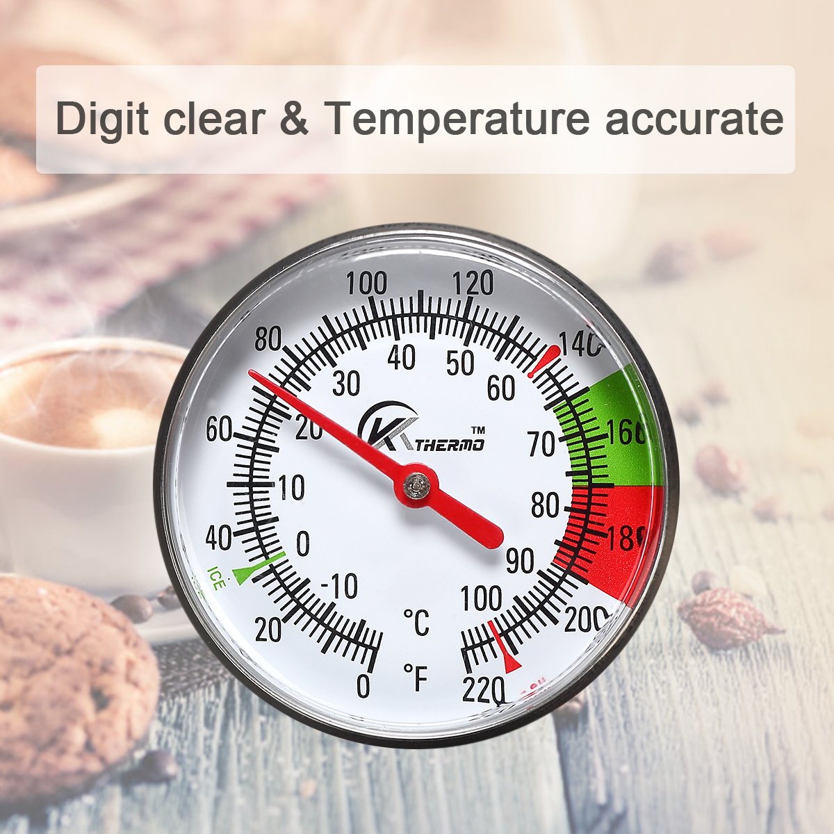 KT THERMO Instand Read 2-Inch Dial Thermometer color division for clear ranges