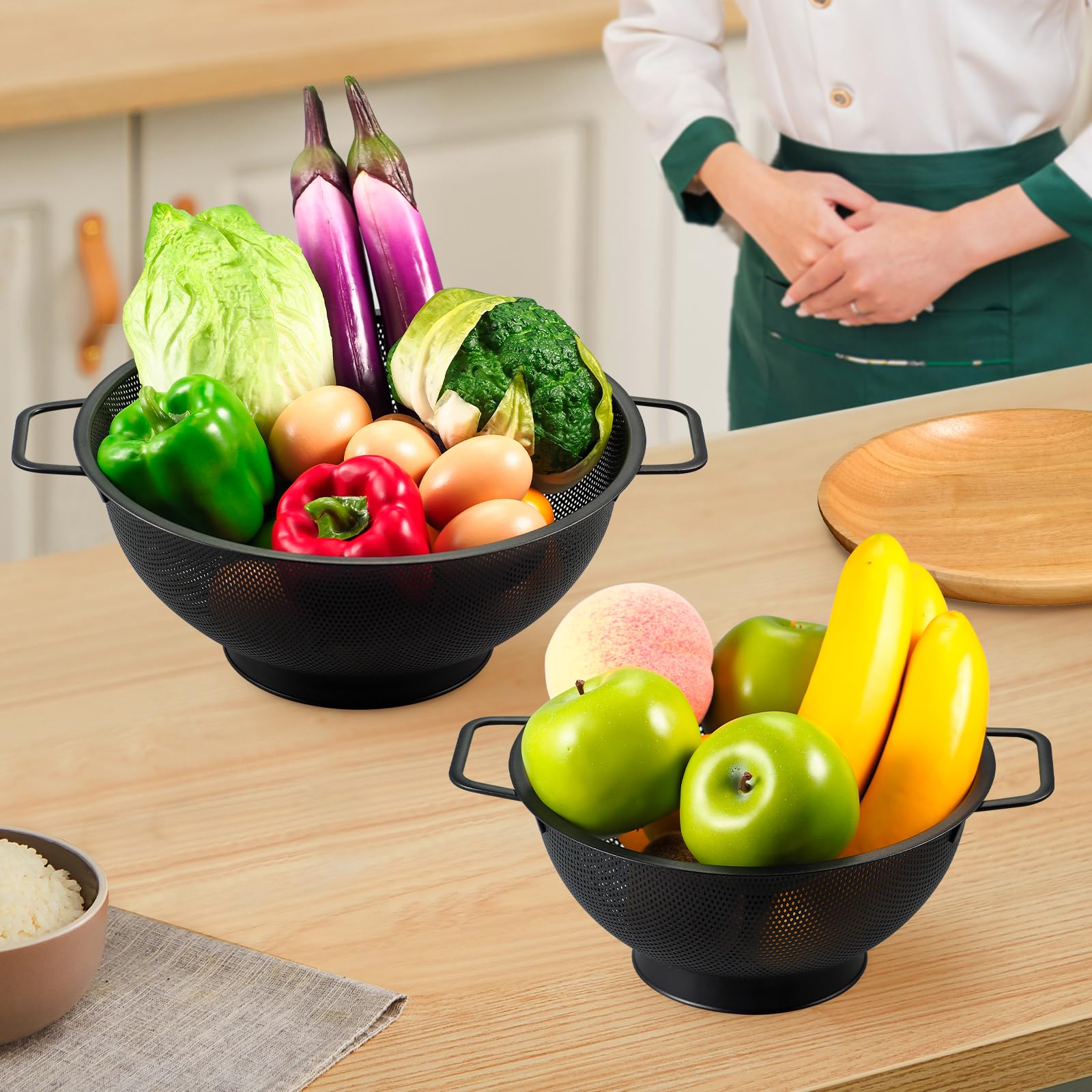 Kteniy dishwasher safe metal colander cleans with minimal effort after meals.