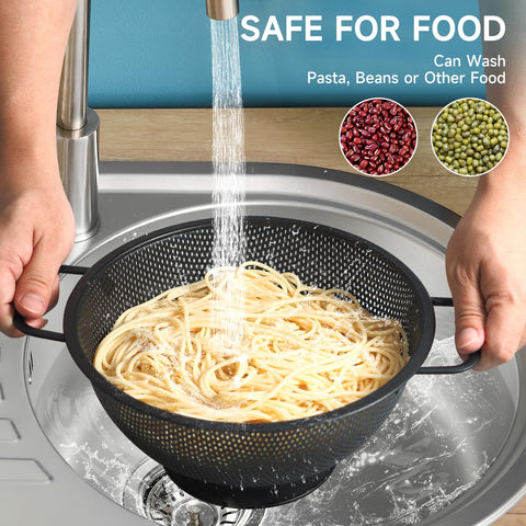 Kteniy footed colander design drains quickly while resting over the sink.