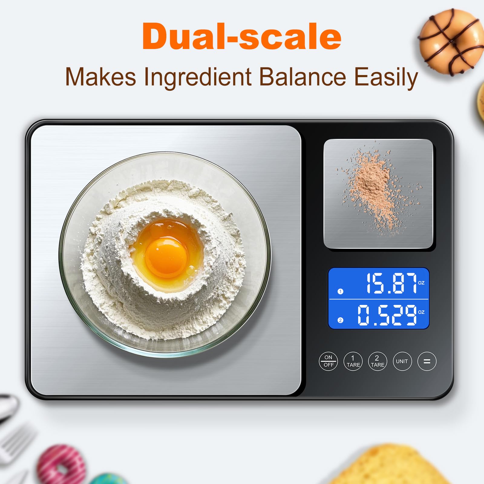 KUAIVO dual-platform scale offers 0.001 oz precision on the small surface for tiny quantities.