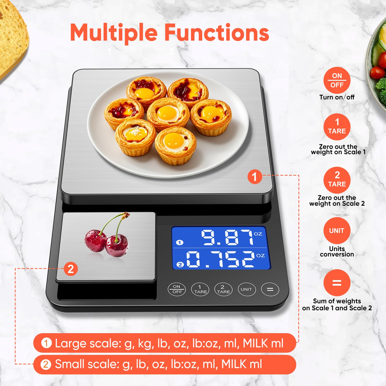 KUAIVO kitchen scale tare function for precise container subtraction