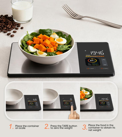 KUAIVO scale supports meal prep and shakes with accurate portioning.
