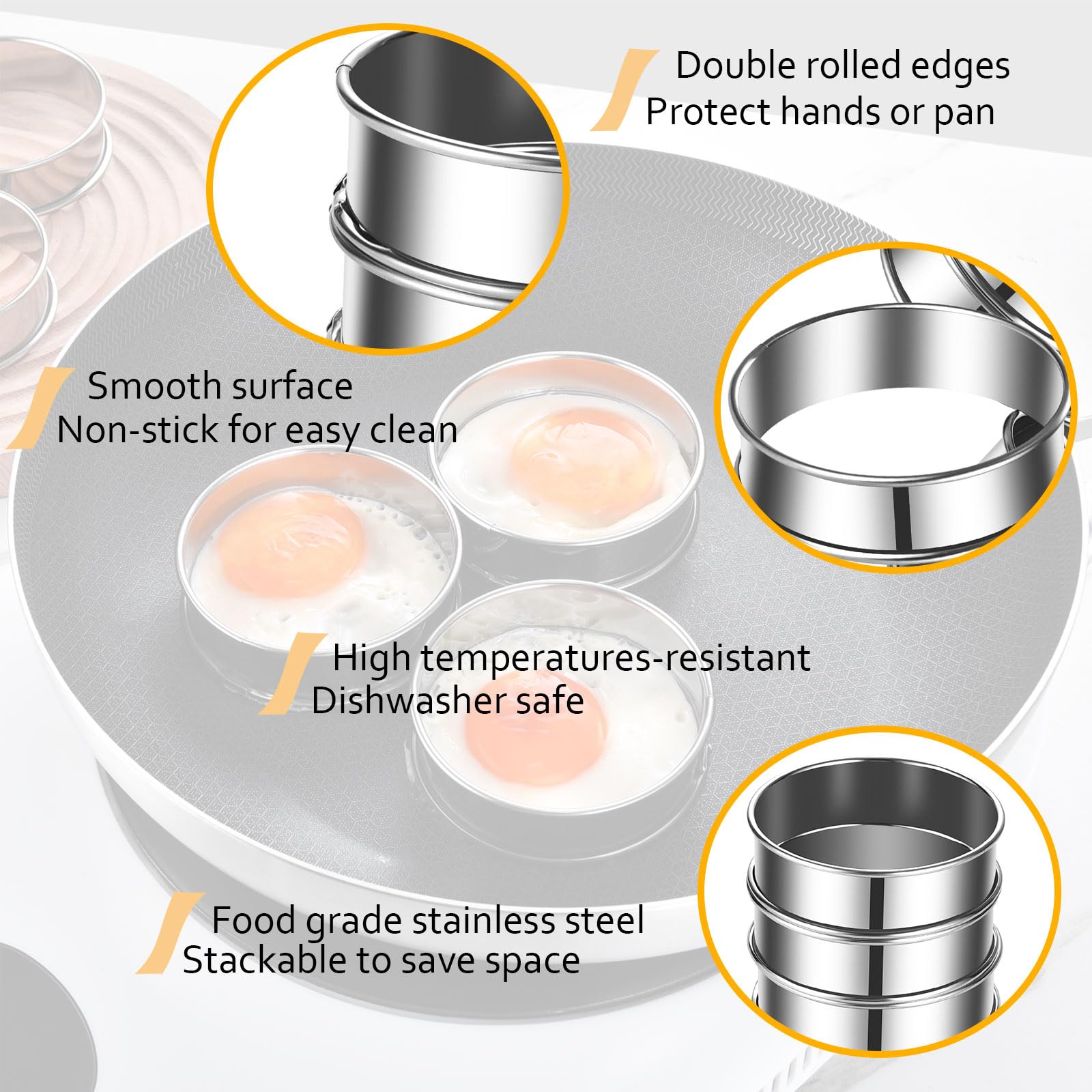 KUAYB stainless steel muffin rings suited for crumpets, cookies, and eggs