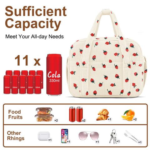 KUBYA corduroy lunch bag, two sizes shown, supports varied meal needs