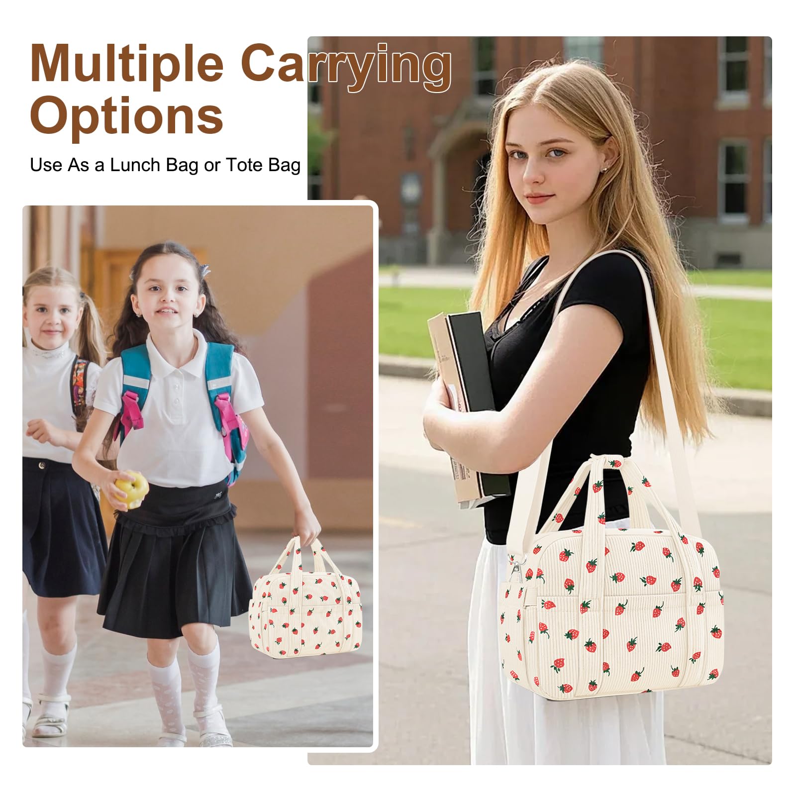 KUBYA lunch bag with comfortable handle and adjustable strap for easy carrying