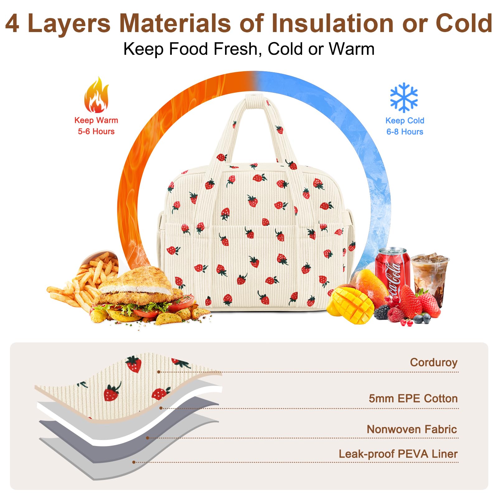 KUBYA lunch bag interior, leakproof 4-layer design protects contents