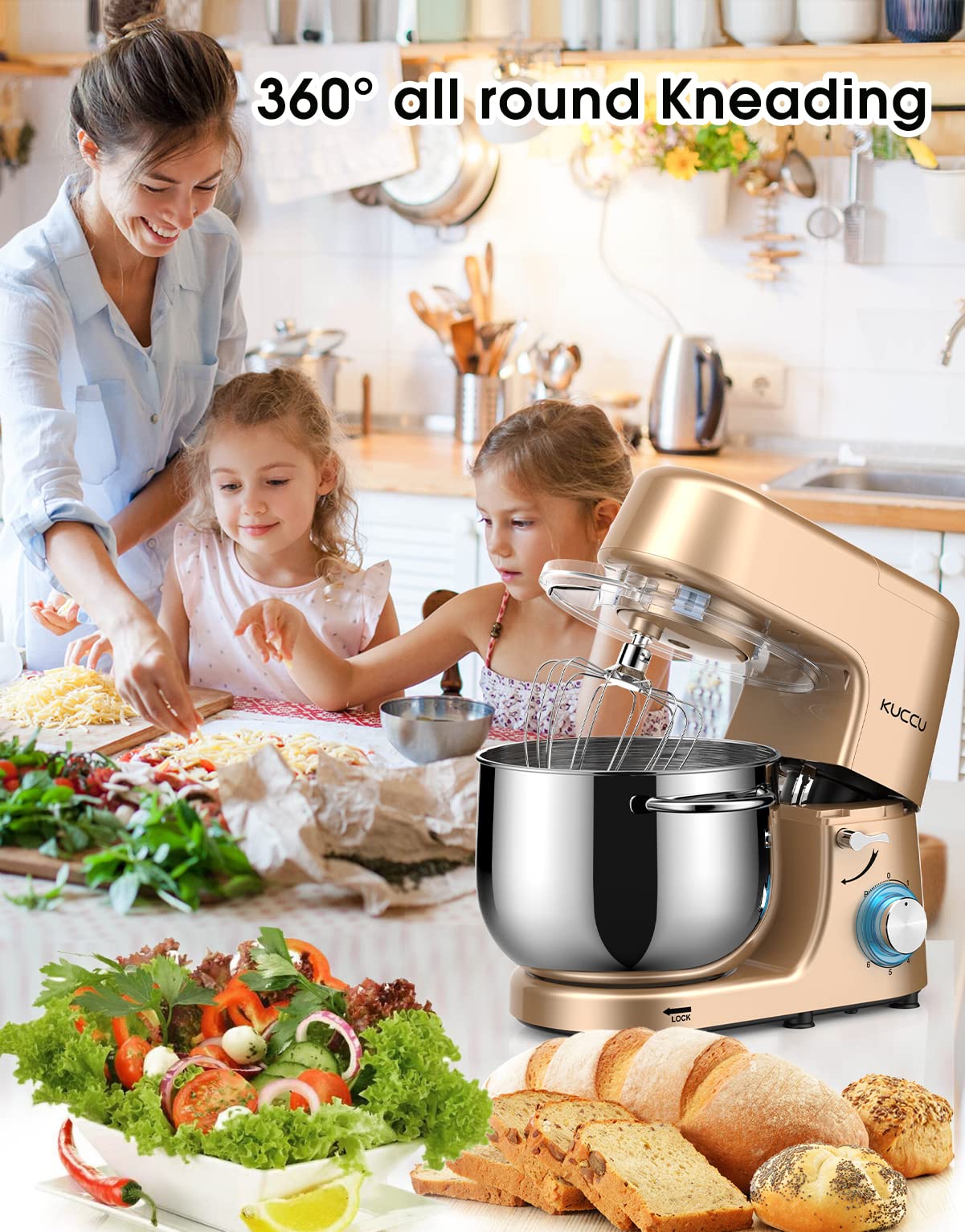 KUCCU 660W motor with 6 speeds for versatile baking.