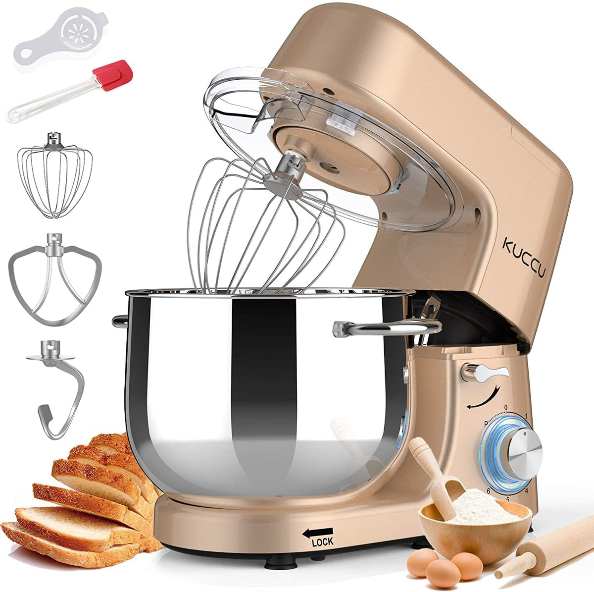 KUCCU 9.5qt bowl with dual handles for easy family-sized mixing.