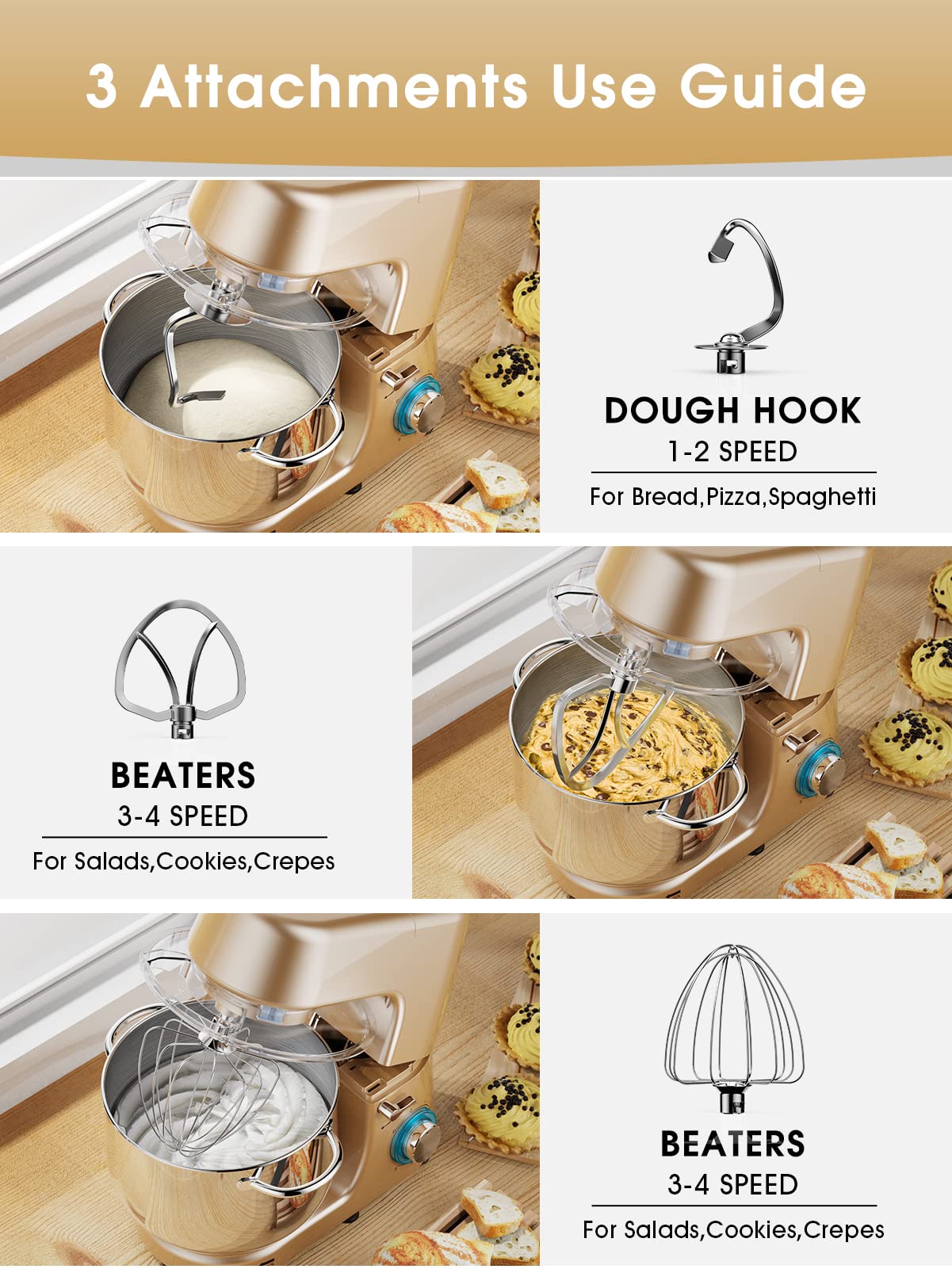 KUCCU whisk attachment for airy batters and fluffy peaks.
