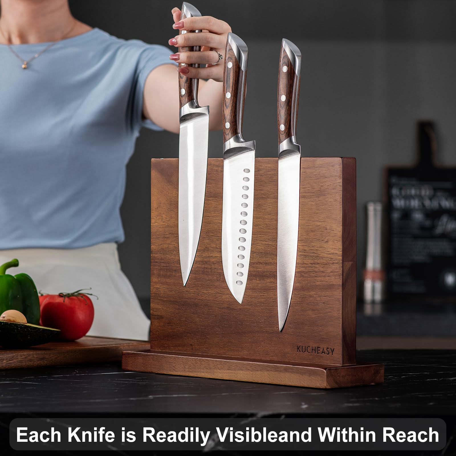 KUCHEASY wooden knife stand grain detail highlights premium craftsmanship