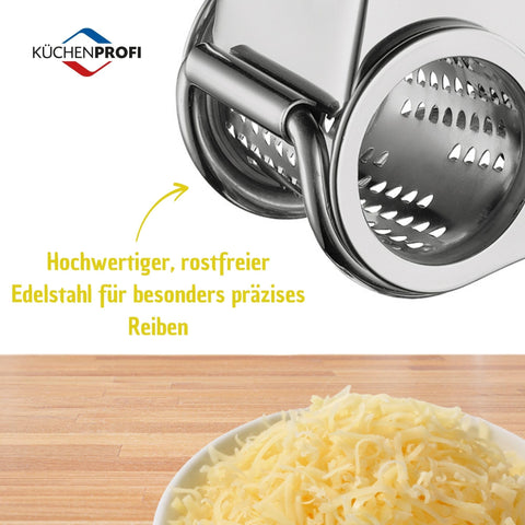 Küchenprofi hand-crank stainless steel grater, easy cleanup after use.