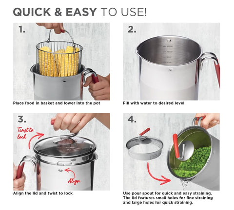 Kuhn Rikon steam basket fits the pot for vegetable steaming