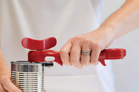 Kuhn Rikon Auto Safety Master Opener uses lock-on technology for secure grip and leverage