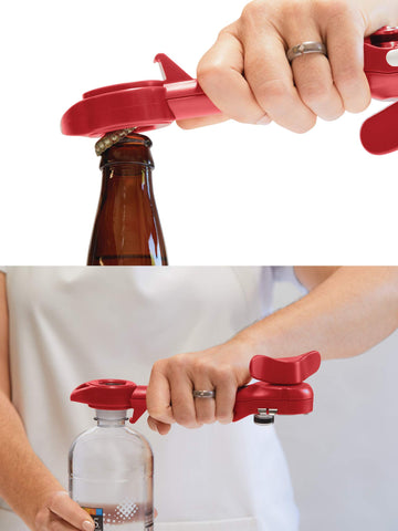 Kuhn Rikon Auto Safety Master Opener minimizes sharp edges for safer lid opening
