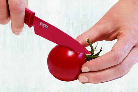 Kuhn Rikon COLORI blade close-up highlights ultra-sharp edge for small cuts