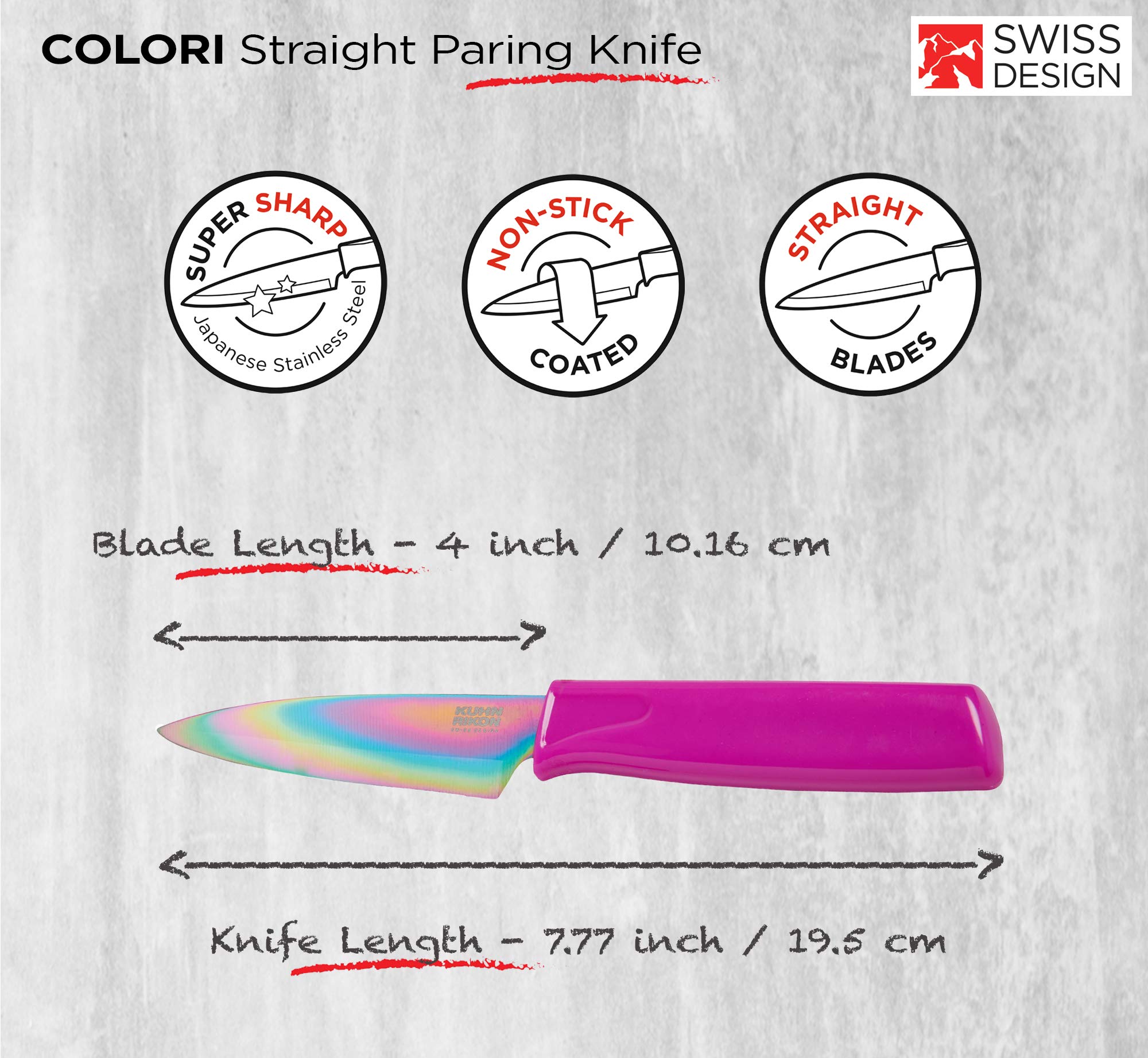 Kuhn Rikon Colori Paring Knife ergonomic handle enables precise control