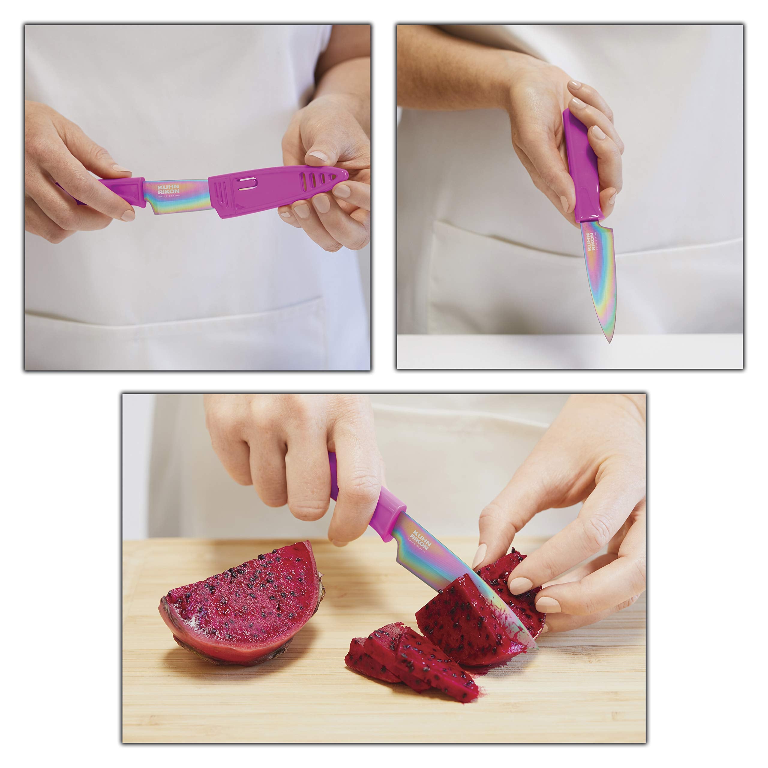 Kuhn Rikon Colori Paring Knife rainbow finish adds color to prep