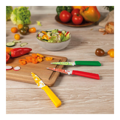 Kuhn Rikon Colori+ Serrated Knife 4-inch with blade protector keeps edge safe and sharp