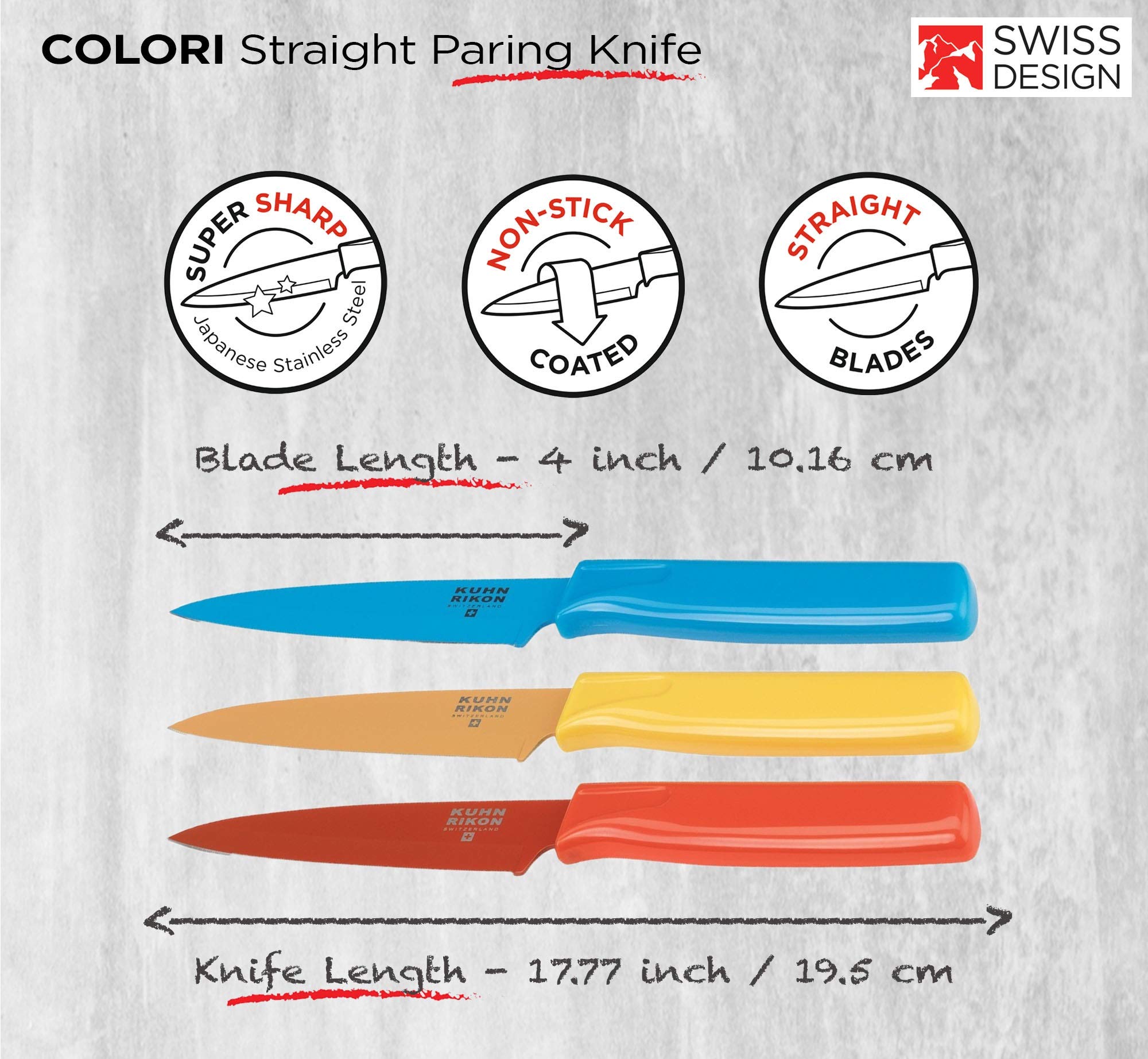 Kuhn Rikon COLORI knife safety sheath in use for safe drawer storage