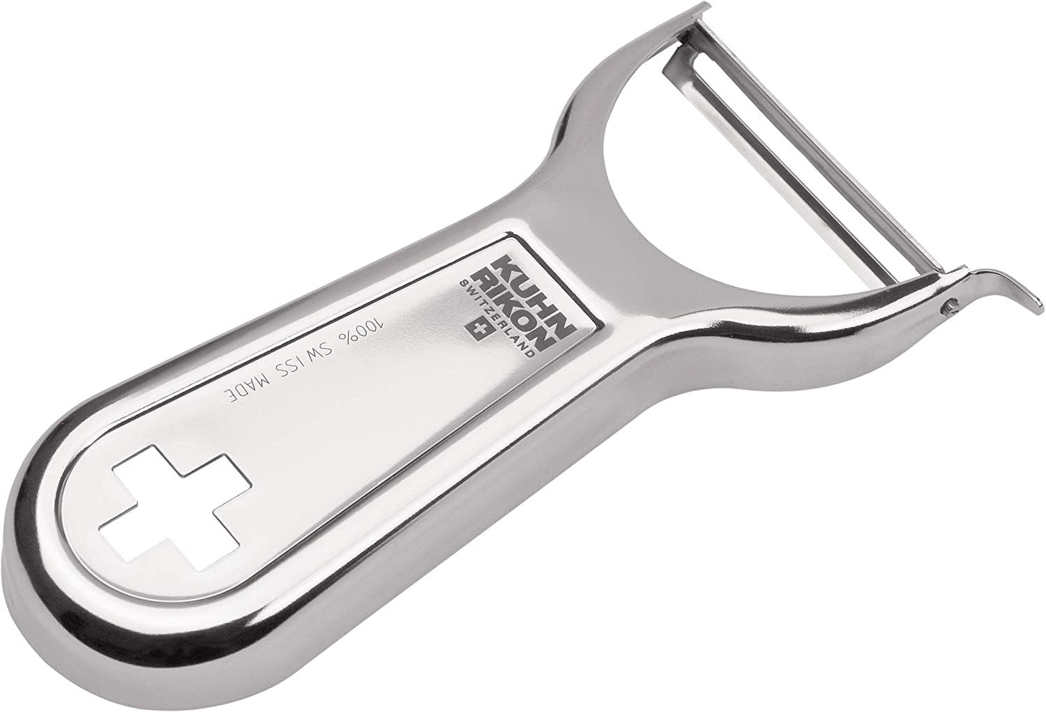 Kuhn Rikon Swiss Metal Peeler 4in blade close-up for precise peeling
