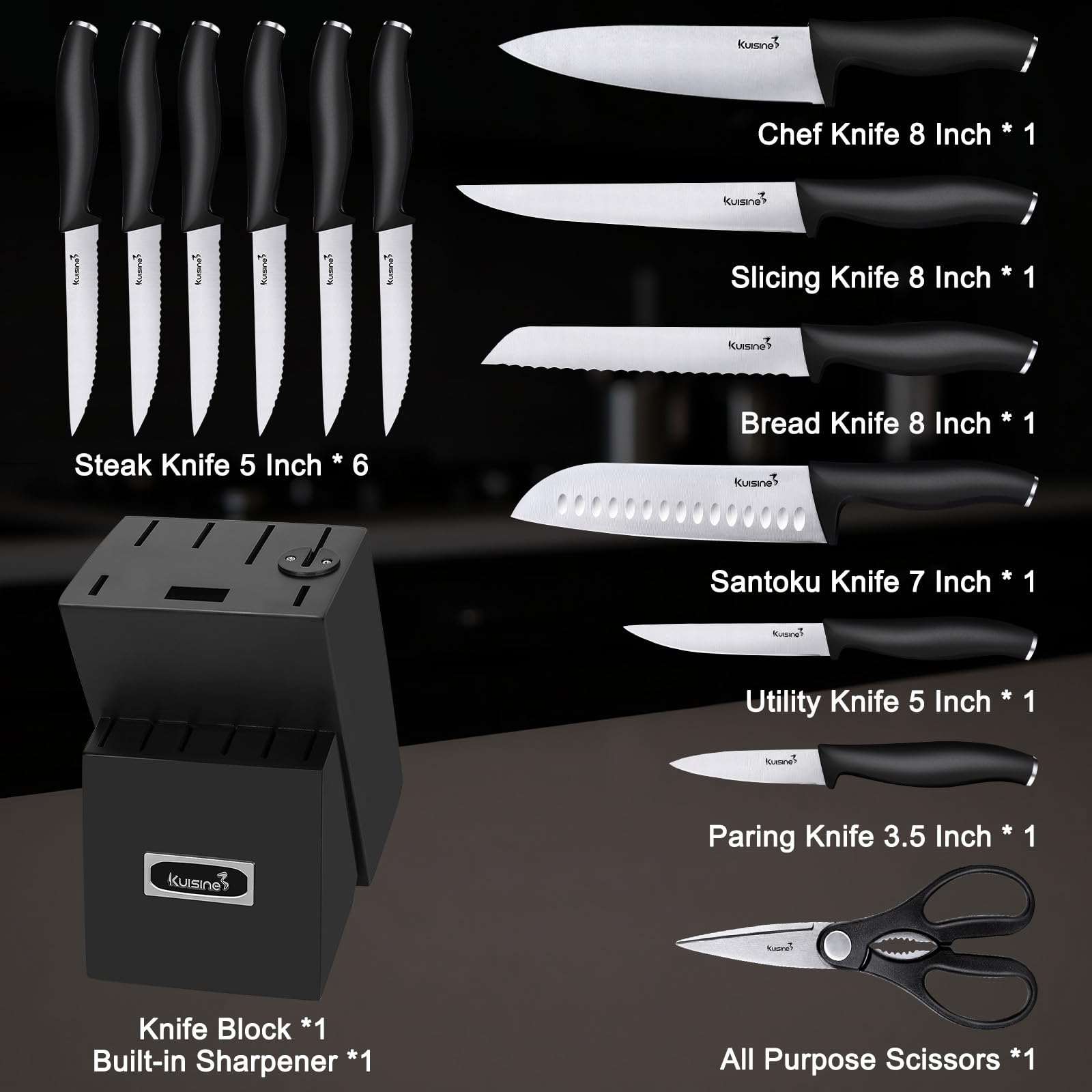 Kuisine 8-inch Chef Knife with ultra sharp blade for precise slicing