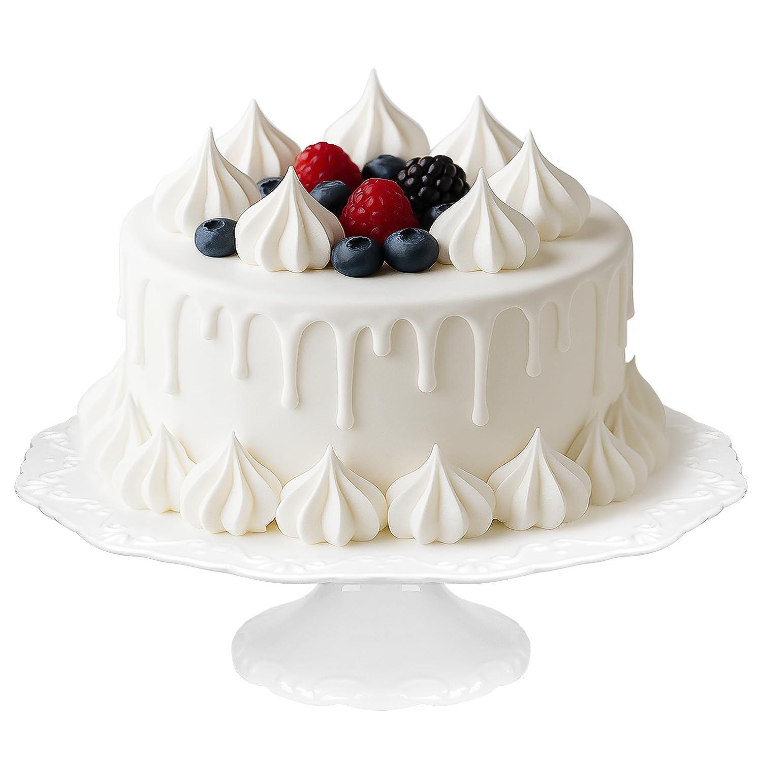 Kukikan 12in white cake stand top view for stylish dessert table displays.