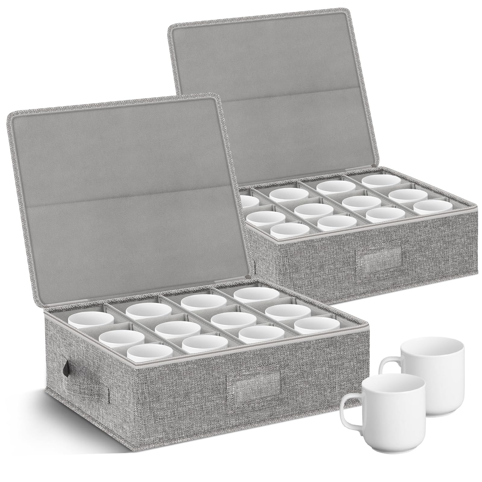 Kukikan coffee mug storage box with dividers keeps 24 cups organized for moving.