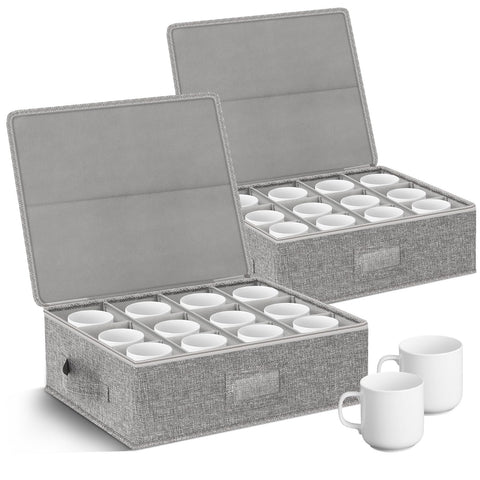 Kukikan coffee mug storage box with dividers keeps 24 cups organized for moving.