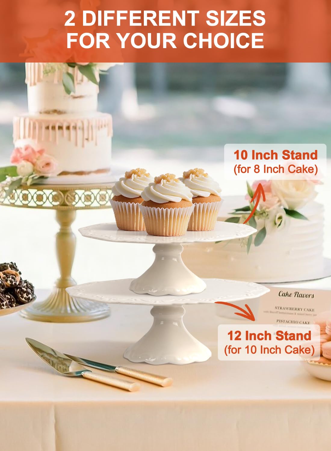 Kukikan 10-inch stand supports cake up to 8 inches.