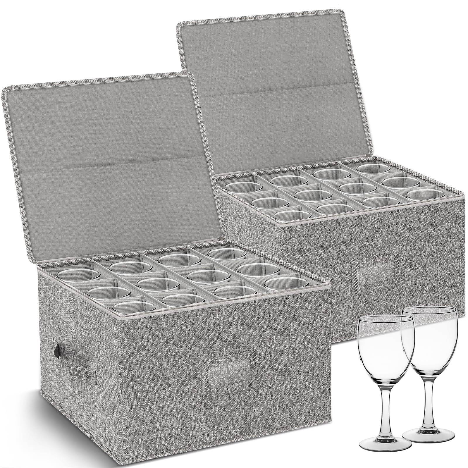 Kukikan wine glass storage box outer view; sturdy protection for stemware during storage.