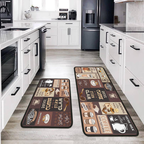 Kukli Coffee Rugs 17x30 size shown as kitchen runner for countertops