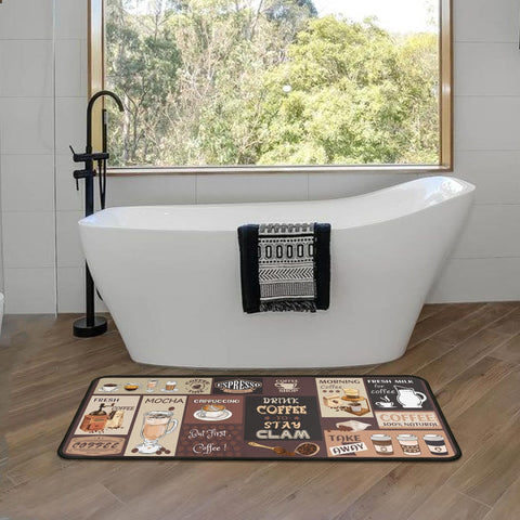 Kukli Coffee Rugs entryway corner setup with warm accent
