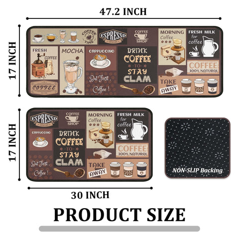 Kukli Coffee Rugs non-slip back keeps mats in place on busy kitchen floors
