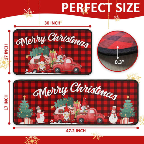 Kukli Kitchen buffalo plaid red truck rug 17x47 enhances floor warmth during Christmas