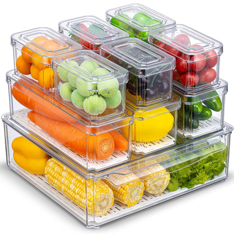 KUMD clear fridge organizer bin with lid keeps contents visible for easy meal prep.