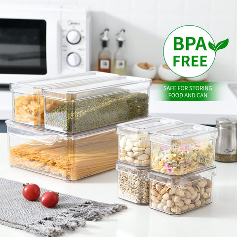 KUMD versatile storage bin set for fridge, freezer, and pantry organization.