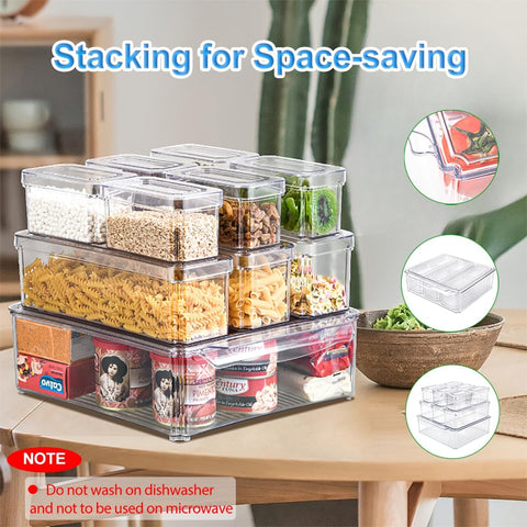 KUMD stackable fridge bin with anti-slip base saves space and prevents sliding.