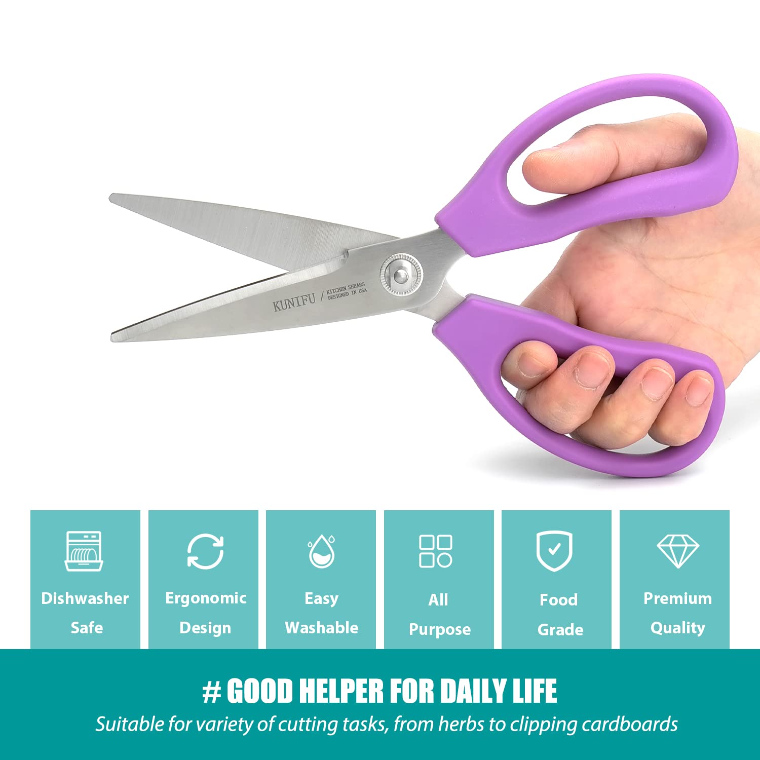 KUNIFU scissors are dishwasher-safe for quick cleanup after use.
