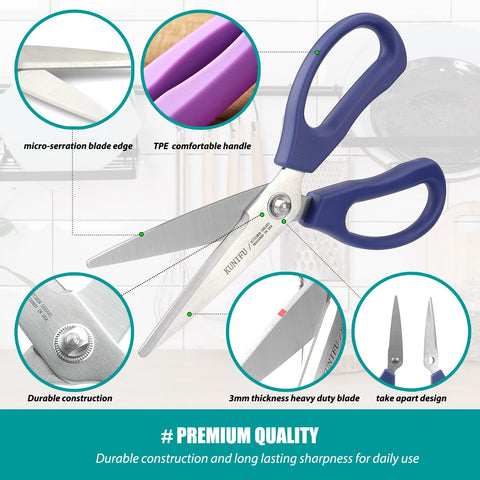 KUNIFU kitchen scissors with ergonomic handles offer a secure, comfortable grip.