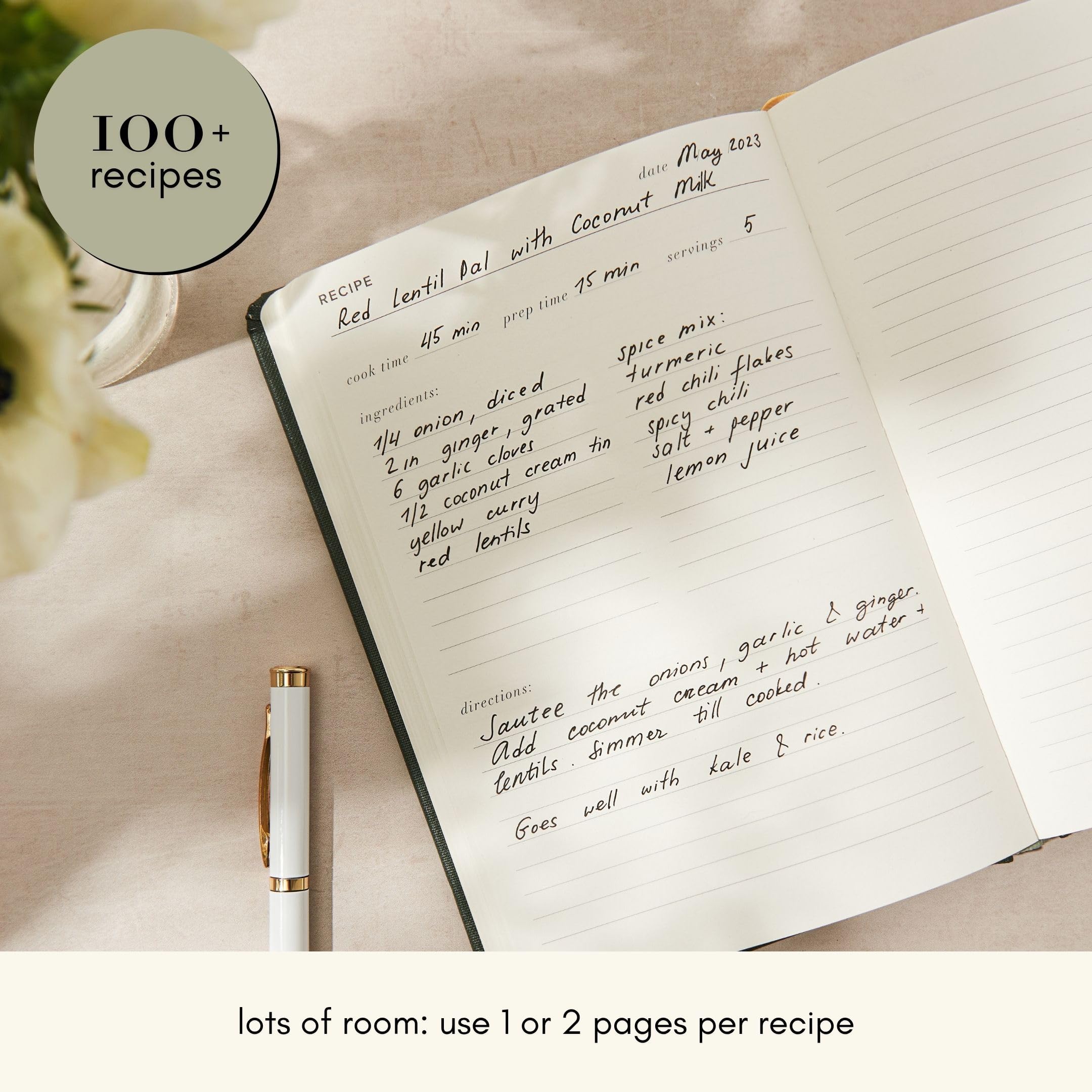 Kunitsa Co Recipe Notebook lay-flat binding keeps pages open while cooking
