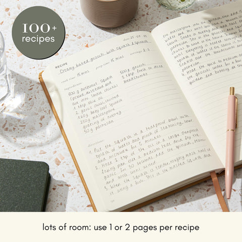 Kunitsa Co. Recipe Notebook lay-flat binding stays open for easy writing
