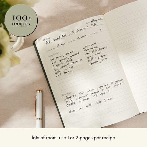 Kunitsa Co Recipe Notebook lay-flat binding keeps pages open while cooking