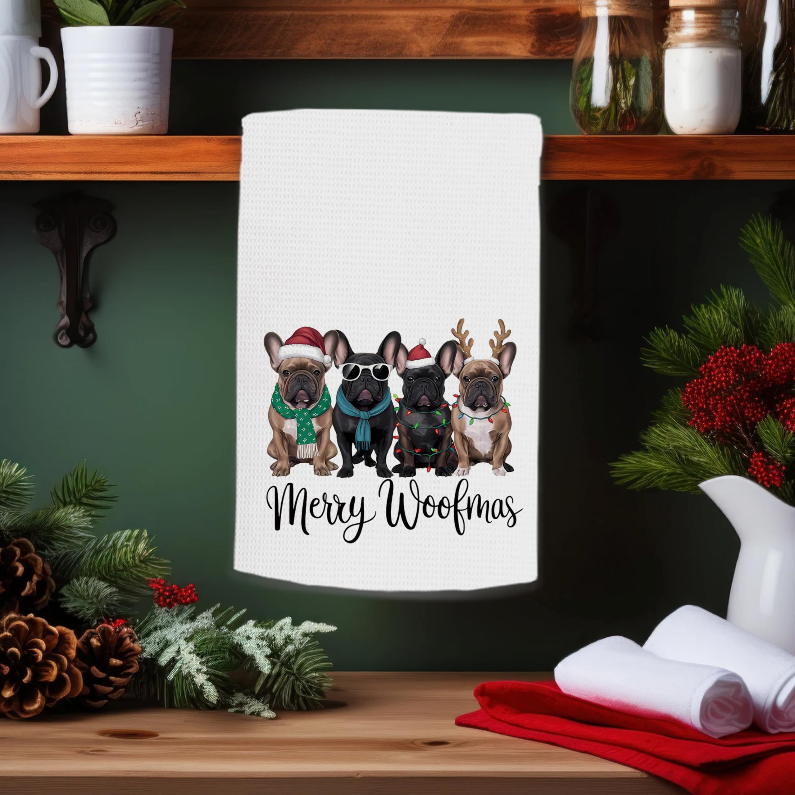 kunlisa christmas towel with bulldog motif, adds festive flair to kitchen or bath