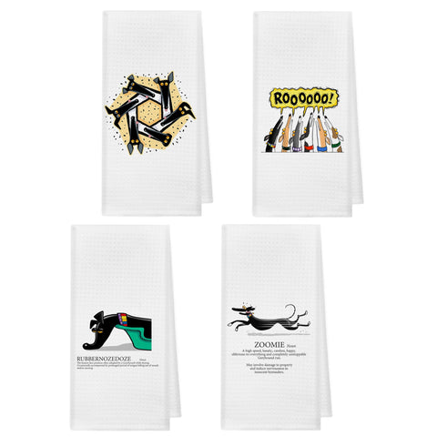 kunlisa Funny Greyhound Glossary towels on counter, 4-pack for daily drying tasks