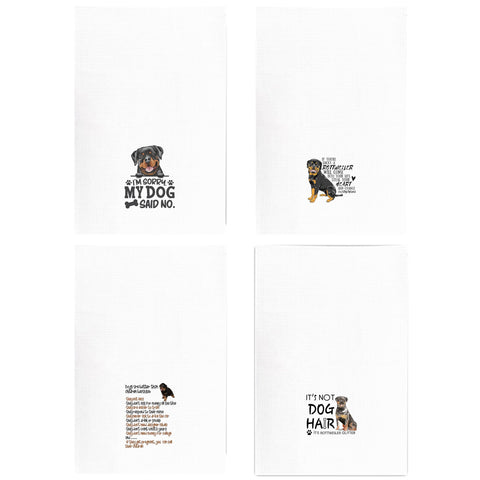 Kunlisa Rottweiler towels add playful decor to kitchen and bathroom spaces.