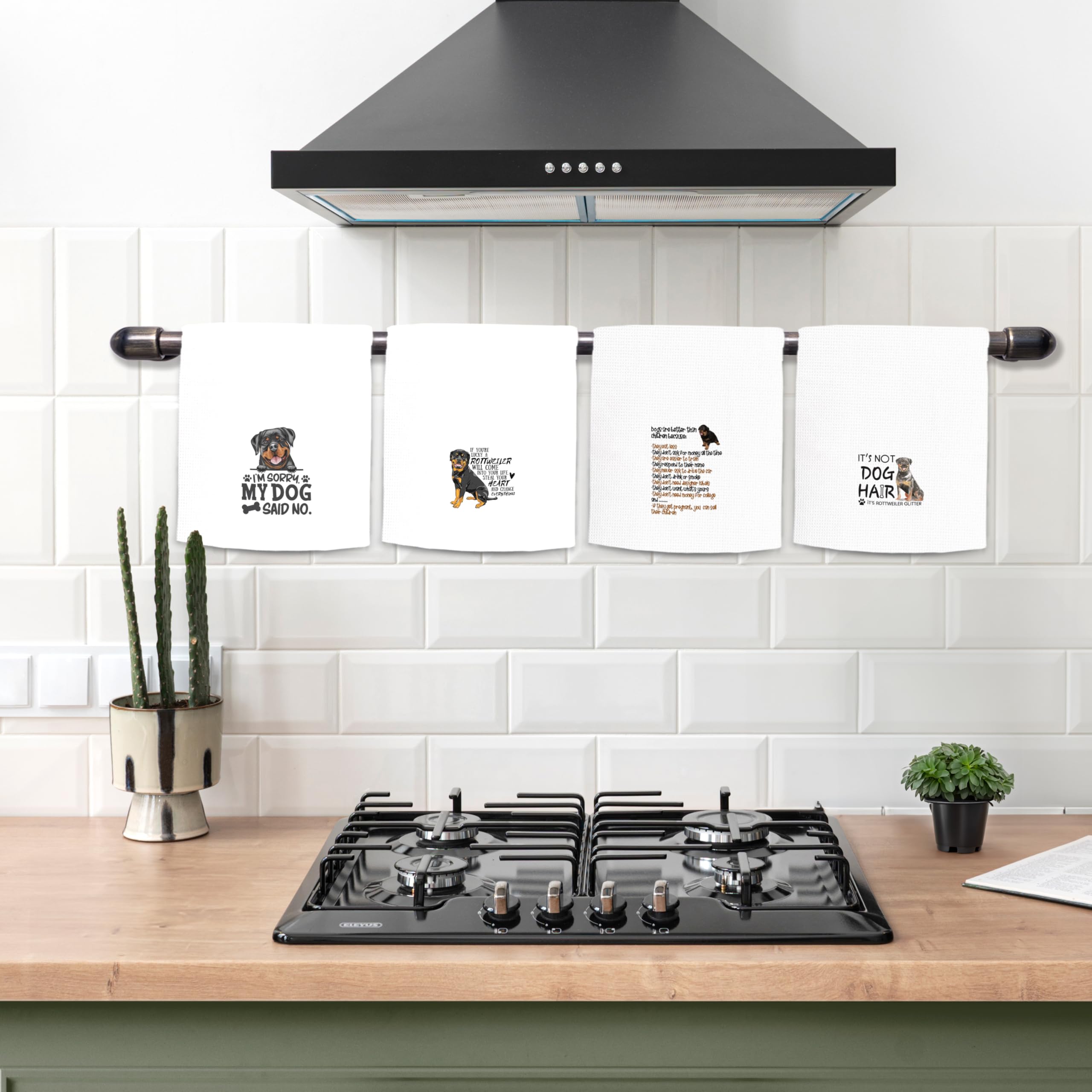 Kunlisa Rottweiler tea towel decor brightens the kitchen while drying hands.