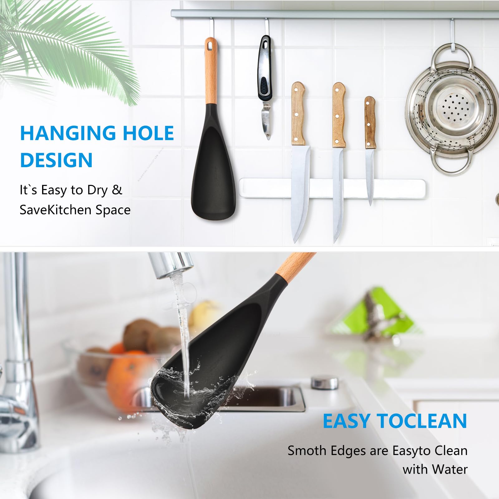 Kunovo 11.4-inch silicone spoons designed for versatile mixing, flipping, and serving.