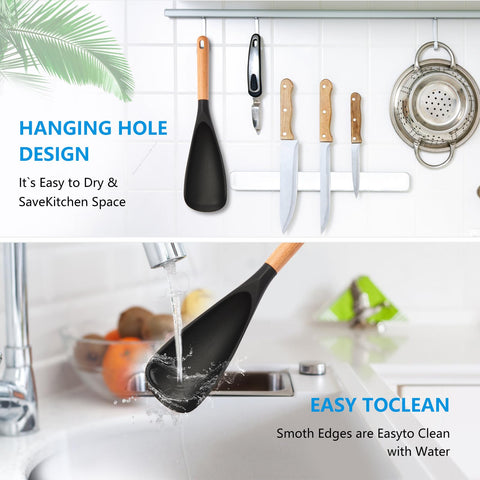 Kunovo 11.4-inch silicone spoons designed for versatile mixing, flipping, and serving.