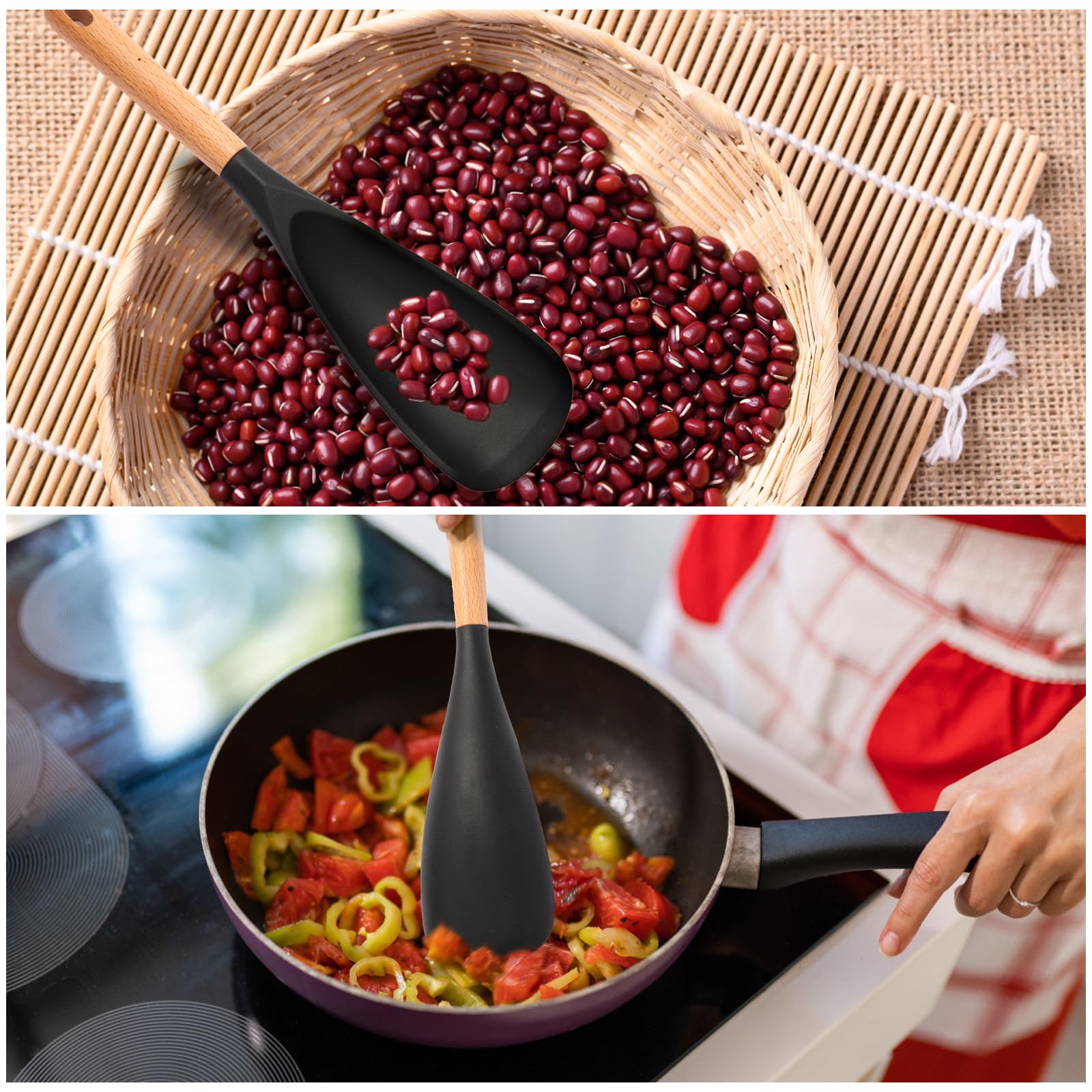 Kunovo heat-resistant silicone spoon suitable for baking and high-heat cooking.